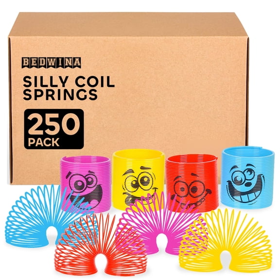 Bedwina Mega Pack of 250 Coil Springs for Kids - Assorted Silly Faces and Colors, Mini Plastic Spring Toy for Party Favors, Carnival Prizes, Gift Goodie Bag Filler, Stocking Stuffers