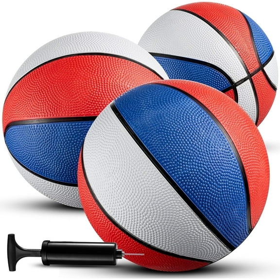 3-Pack Rubber Mini Basketballs 7-Inch with Pump, For Mini Hoops & Pool & Arcade Game Basketballs,  Indoor/Outdoor, Kids & Toddlers