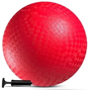 Bedwina Playground Ball - 8.5 Inch 1-Pack Red Rubber Bouncy Inflatable Balls, w/Air Pump, for Kids & Adults, Indoor & Outdoor Games, Kickballs, Dodgeball, Four Square, Handball and More