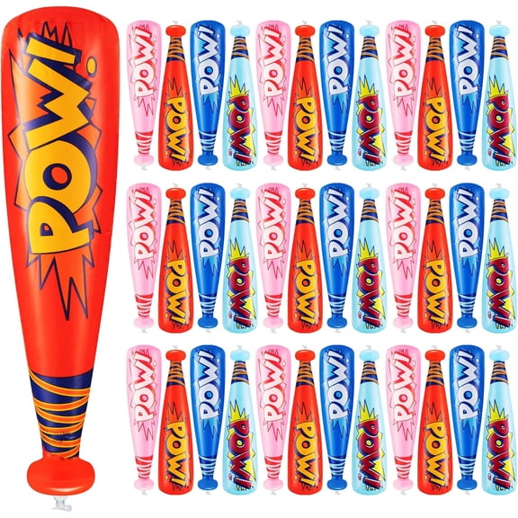 Bedwina Pow Inflatable Baseball Bat - (Pack of 36) Oversized 20 Inch Inflatable Toy Bat, Carnival Prizes, Baseball Party Favors Goodie Bag Stuffers, Decorations Party Prizes for Kids