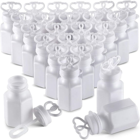 Bedwina Wedding Bubbles with Wands, Mini Double Heart Top Bubbles for Wedding Favors, 0.6 Oz., 48-Pack