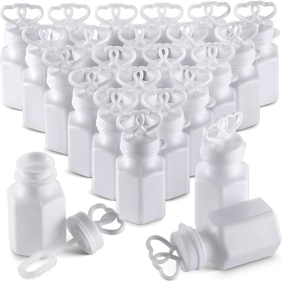 Bedwina Wedding Bubbles with Wands, Mini Double Heart Top Bubbles for Wedding Favors, 0.6 Oz., 48-Pack