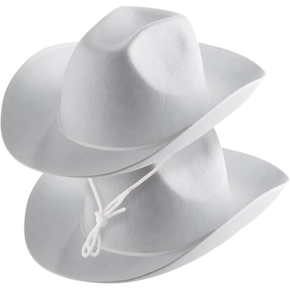 White Felt Cowboy Hats (2-Pack) with Neck Drawstring for Kids' Dress up and Parties, White color