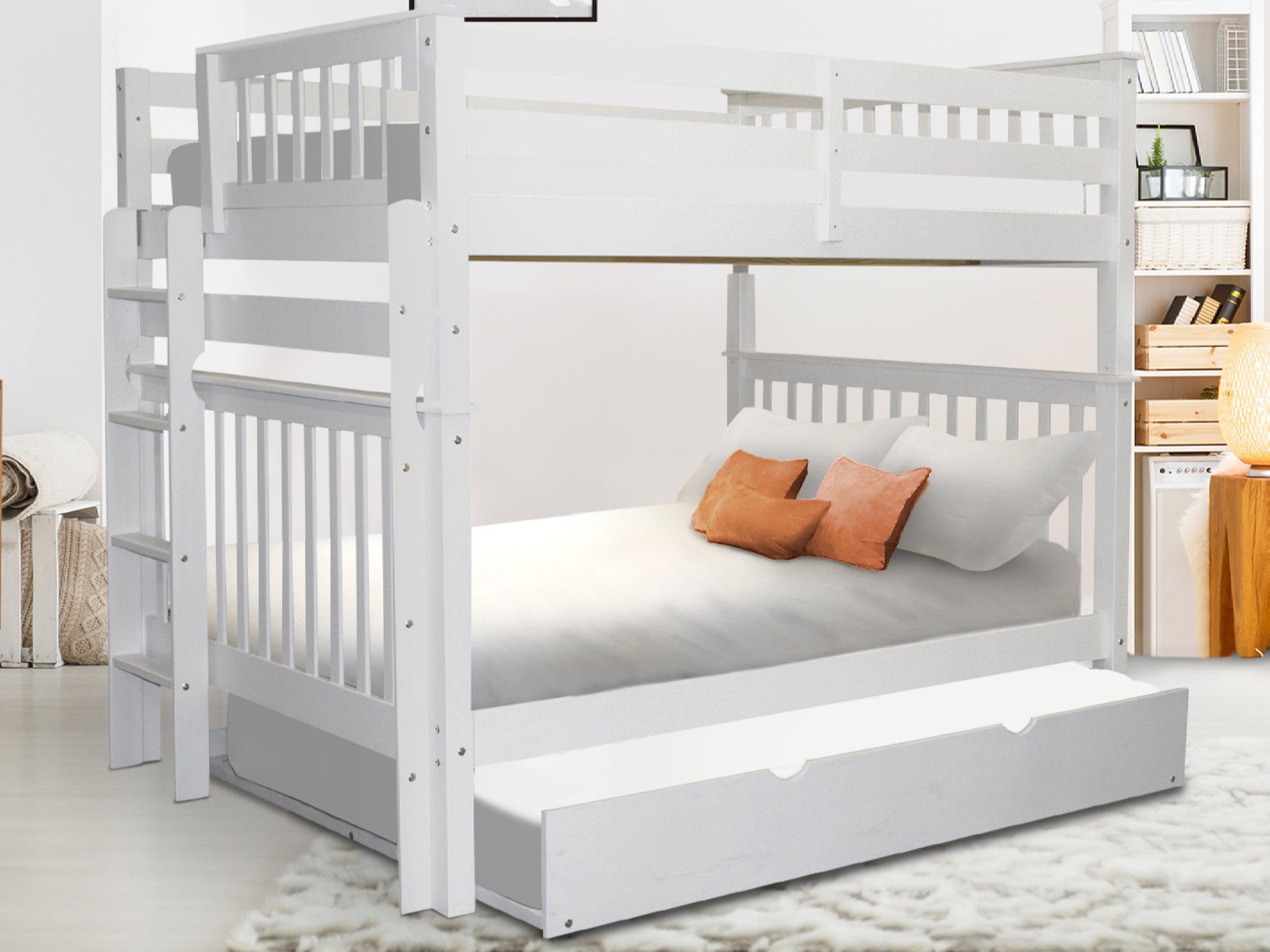 Bedz King Bunk Beds Full over Full End Ladder White + Full Trundle