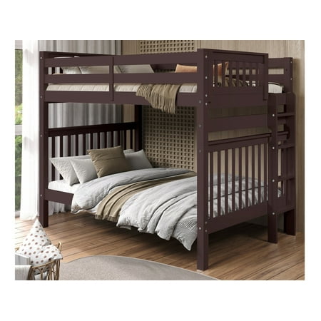 Bedz King Bunk Beds Full over Full Mission Style with End Ladder, Dark Cherry
