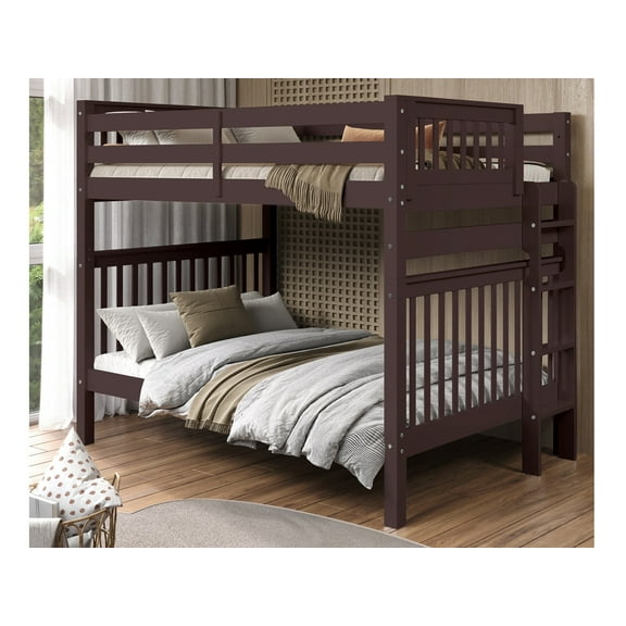 Bedz King Bunk Beds Full over Full Mission Style with End Ladder, Dark Cherry