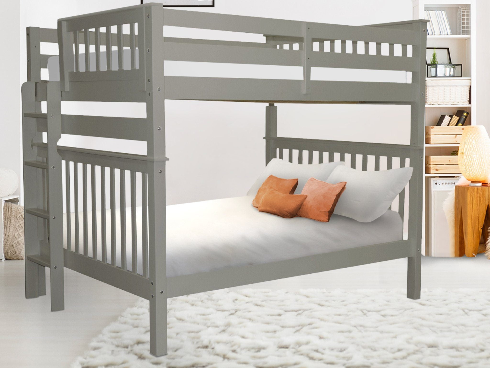 Bedz King Bunk Beds Full over Full Mission Style with End Ladder, Gray