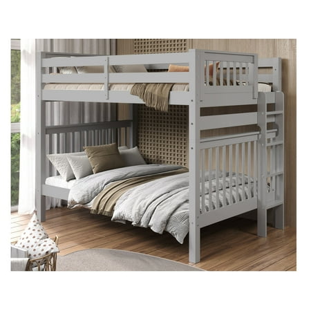 Bedz King Pine Wood Full over Full Bunk Bed with End Ladder in Gray