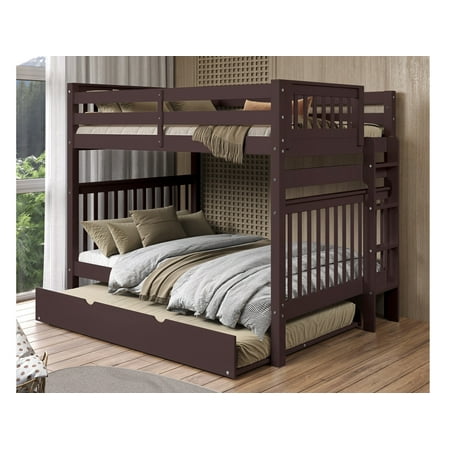 Bedz King Bunk Beds Full over Full Mission Style with End Ladder and a Full Trundle, Dark Cherry