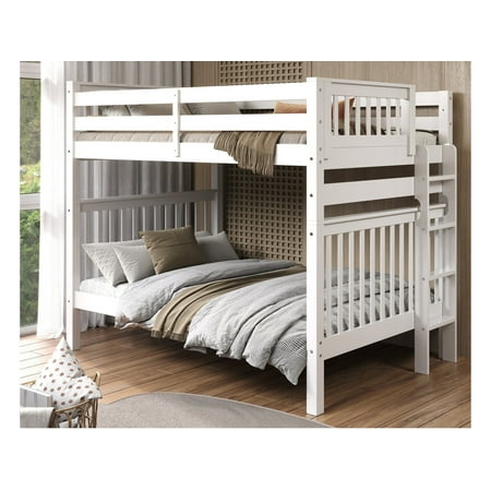 Bedz King Bunk Beds Full over Full Mission Style with End Ladder, White