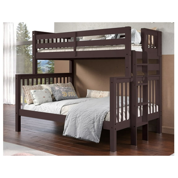Bedz King Bunk Beds Twin over Full Mission Style with End Ladder, Dark Cherry