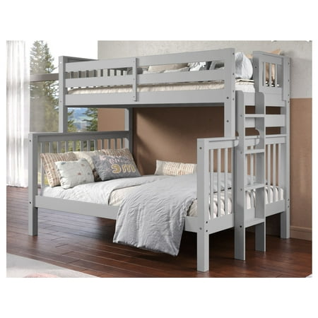 Bedz King Bunk Beds Twin over Full Mission Style with End Ladder, Gray