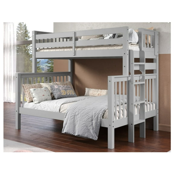 Bedz King Bunk Beds Twin over Full Mission Style with End Ladder, Gray