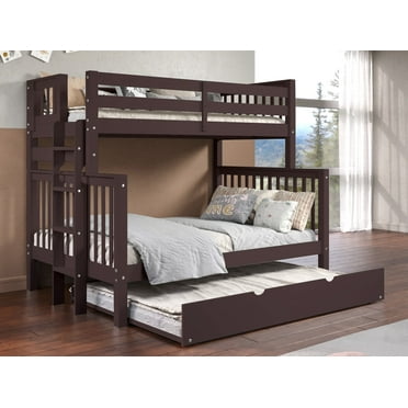 Bedz King Bunk Beds Twin over Full Mission Style with End Ladder and a Full Trundle, Dark Cherry