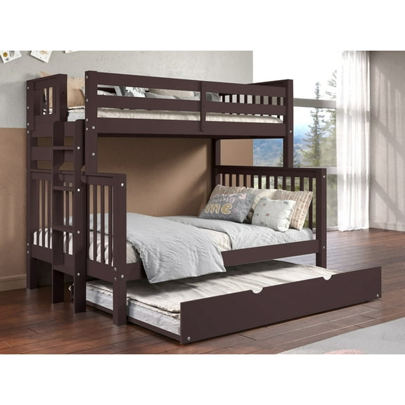 Bedz King Bunk Beds Twin over Full Mission Style with End Ladder and a Full Trundle, Dark Cherry
