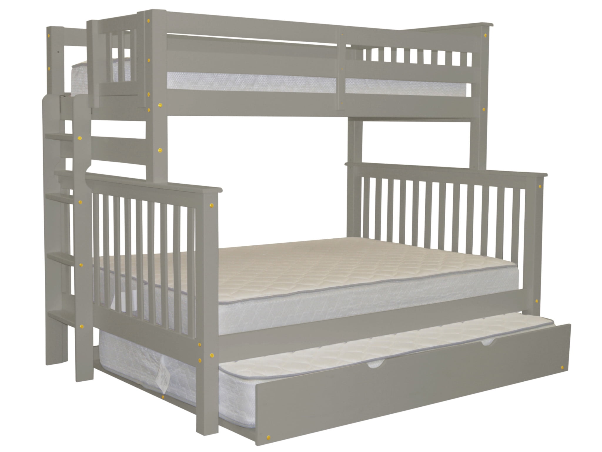 Bedz King Bunk Beds Twin over Full Mission Style with End Ladder and a Full Trundle, Gray
