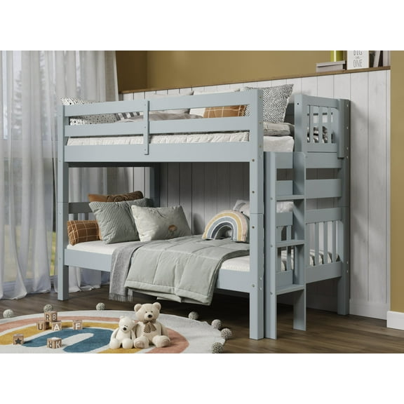 Bedz King Bunk Beds Twin over Twin Mission Style with End Ladder, Breezy Blue