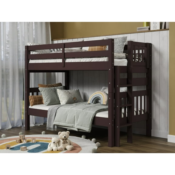 Bedz King Bunk Beds Twin over Twin Mission Style with End Ladder, Dark Cherry