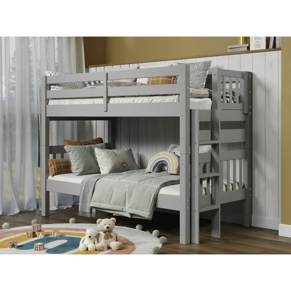 Bedz King Bunk Beds Twin over Twin Mission Style with End Ladder, Gray