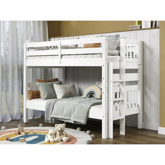 Bedz King Bunk Beds Twin over Twin Mission Style with End Ladder, White