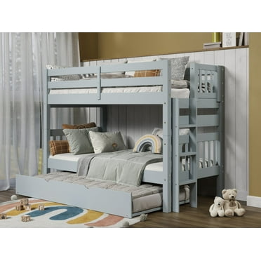 Bedz King Bunk Beds Twin over Twin Mission Style with End Ladder and a Twin Trundle, Breezy Blue