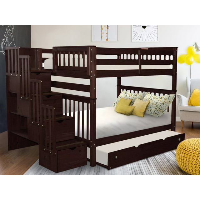 Bedz King Stairway Bunk Beds Full over Full with 4 Drawers in the Steps