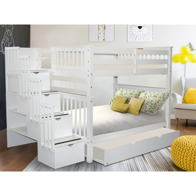 Bedz King Stairway Bunk Beds Full over Full with 4 Drawers in the Steps ...
