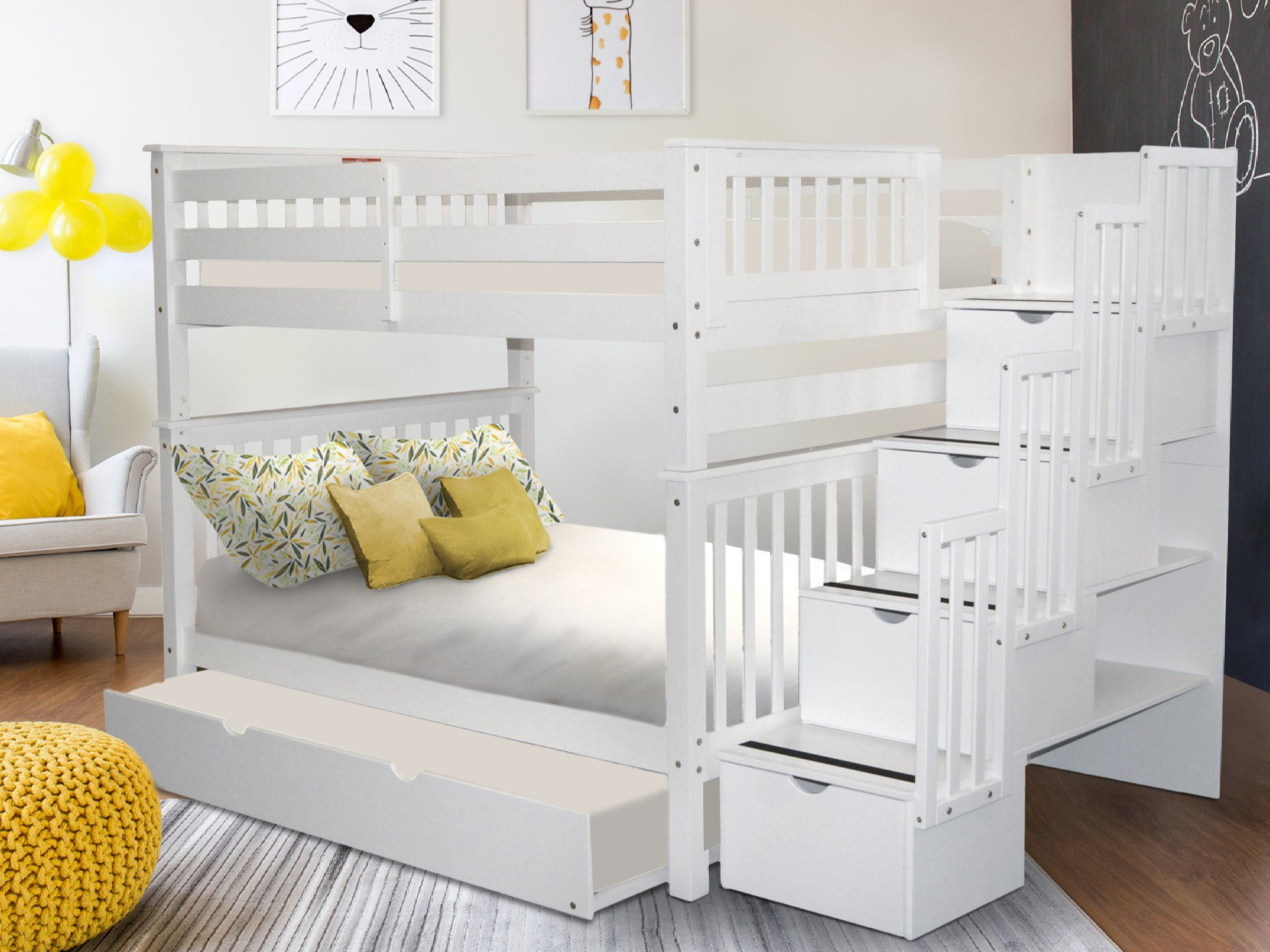 Bedz King Stairway Bunk Beds Full over Full with 4 Kosovo Ubuy