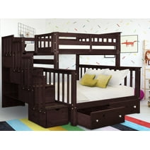 Bedz King Stairway Bunk Beds Twin over Full with 4 Drawers in the Steps and 2 Under Bed Drawers, Dark Cherry