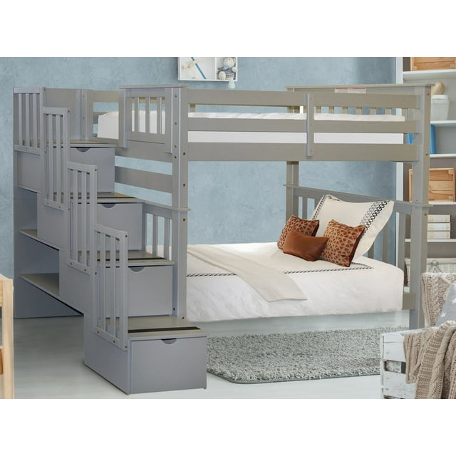 Bedz King Tall Stairway Bunk Beds Twin over Twin with 4 Drawers in the