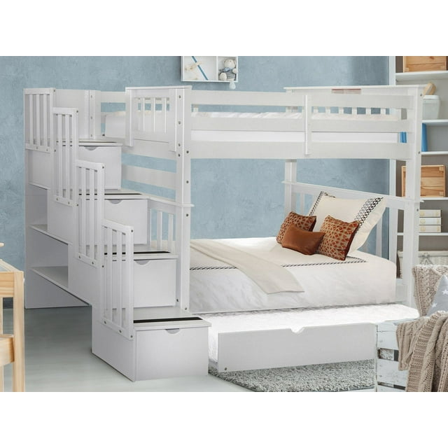Bedz King Tall Stairway Bunk Beds Twin over Twin with 4 Drawers in the