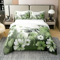Bee 100% Cotton Duvet Cover Twin Size, Florals 3D Animals Printed Bedroom Decor Bedding Set, White Green Insects Butterflies Comforter Cover, Wildlife Teens Quilt Cover (No Comforter)