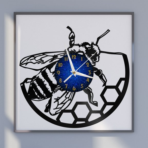 Bee 12 Inch Vinyl Record Wall Clock - Silent, Creative, and Unique Clock for Living Room, Entryway, or Bedroom Decor - Perfect Gift Idea(12 inchs B without LED)