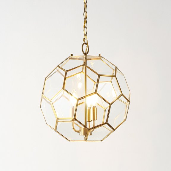 JONATHAN Y Bee 13.5" 3-Light Modern Bohemian Iron/Glass LED Pendant, Brass Gold/Clear
