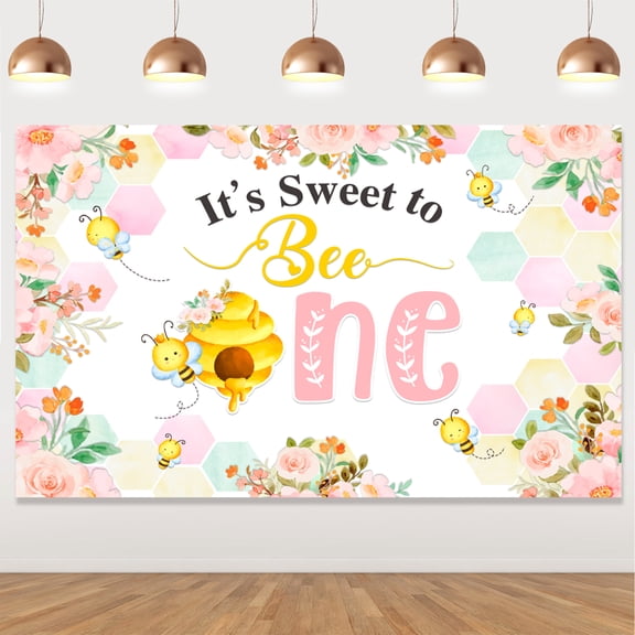 Bee 1st Birthday Decorations Girl Bee Birthday Backdrop It's Sweet to Bee One Backdrop for Honey 1st Bday Bee Themed Party