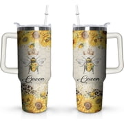 Bee 40 oz Tumbler with Handle and Straw Lid- 100% Leak Proof Travel Stainless Insulated Tumbler, Cup Holder Friendly, Perfect for Outdoor Travel, Car, and Sports