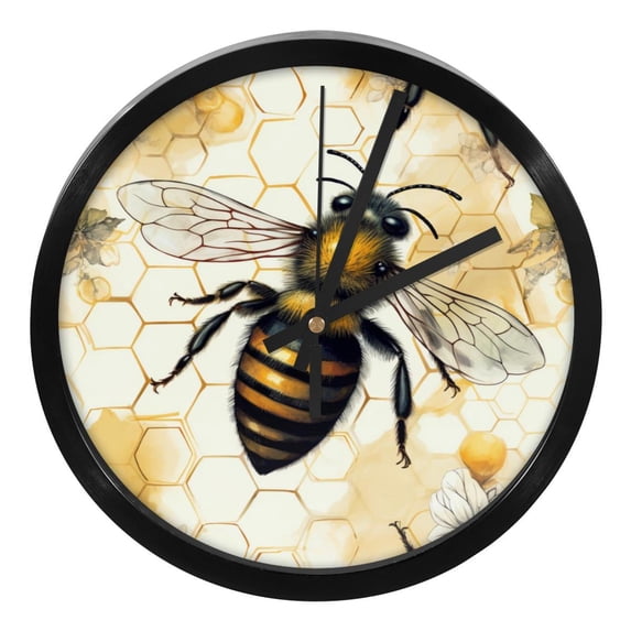 Bee 9.8 Inches Wall Clock, Silent Non-Ticking Round Digital Clock, Battery Operated, Easy to Read, Suitable for Bedroom Living Room Kitchen Bathroom Decoration