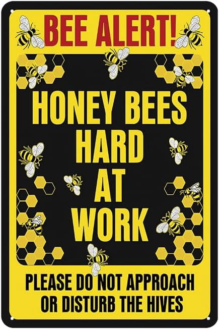 Bee Block Sign Bee Alert Metal Outdoor Sign, Honey Bees at Work Wall Decor for Hives ...