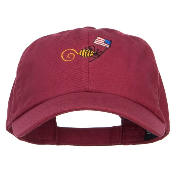 Bee American Flag Embroidered Low Cap - Wine OSFM