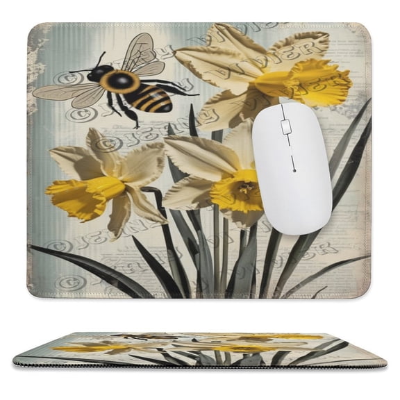 Bee And Daffodil Gaming Mouse Pad Custom, Mouse Pads for Wireless Mouse Desk Accessories,Small Mouse Pads for Desk,Stitched Edge Mousepad with Non-Slip Rubber Base 10"x12"
