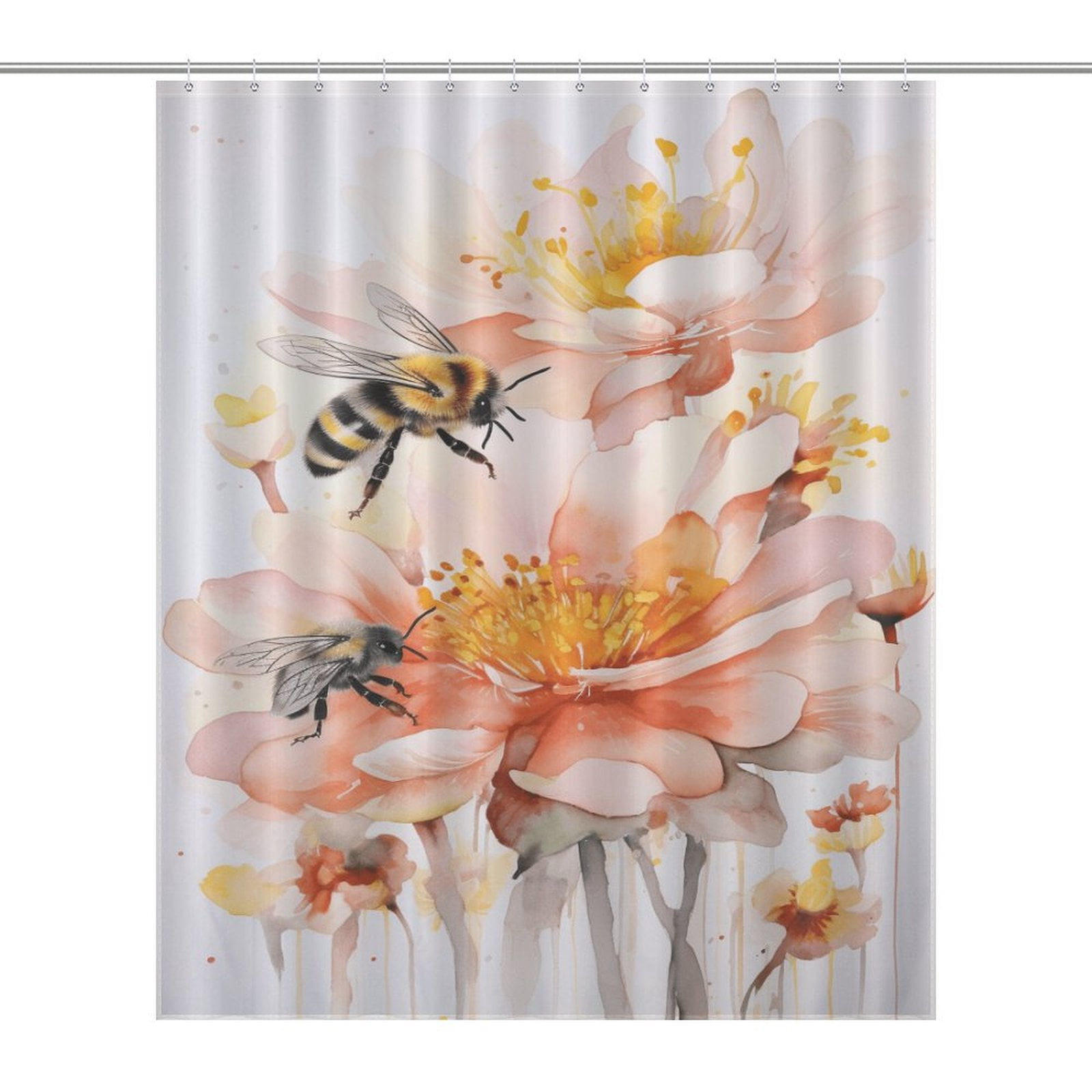 Moladika 4-Piece Watercolor Floral Shower Curtain Set - Includes Curtain, Bath Mat, Lid Cover & Rug, 72x72 Inch