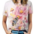 thumbnail image 1 of Bee And Flowers T-Shirt O Neck Oversize T-Shirts Short Sleeve Classic Tees Women Summer Graphic Tops, 1 of 5