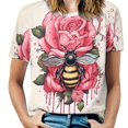 thumbnail image 1 of Bee And Flowers T-Shirt O Neck Oversize T-Shirts Short Sleeve Classic Tees Women Summer Graphic Tops, 1 of 5