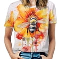 thumbnail image 1 of Bee And Flowers T-Shirt O Neck Oversize T-Shirts Short Sleeve Classic Tees Women Summer Graphic Tops, 1 of 5