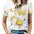 thumbnail image 1 of Bee And Flowers T-Shirt O Neck Retro Print Big Size T-Shirts Short Sleeve Tees Womens Pretty Design, 1 of 5