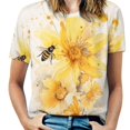 thumbnail image 1 of Bee And Flowers T Shirts Basic T-Shirt Short Sleeve Ladies Tee Shirt Summer Graphic Clothing, 1 of 5