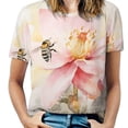thumbnail image 1 of Bee And Flowers T-Shirts Casual T-Shirt Short Sleeve Women Trendy Tshirt Beach Custom Tops, 1 of 5
