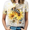 thumbnail image 1 of Bee And Flowers T-Shirts Casual T-Shirt Short Sleeve Women Trendy Tshirt Beach Custom Tops, 1 of 5