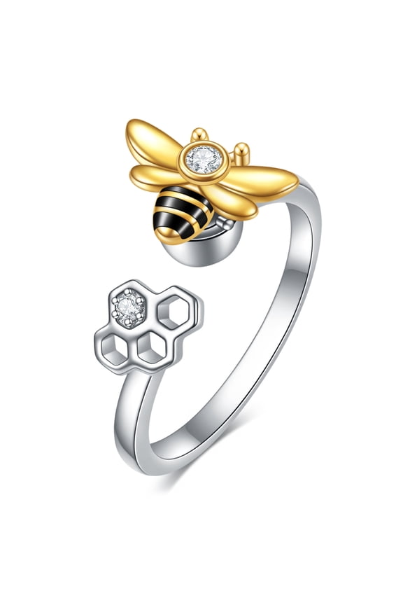 Bee Anxiety Spinner Open Adjustable Ring for Women Pressure Release 925 Sterling Silver Jewelry Gift for Women