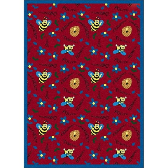 Bee Attitudes Red 5 ft.4 in. x 7 ft.8 in.  WearOn Nylon Machine Tufted- Cut Pile Just for Kids Rug